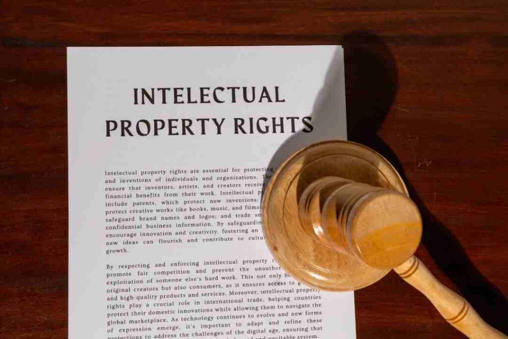 Gavel on a document titled "Intellectual Property Rights."
